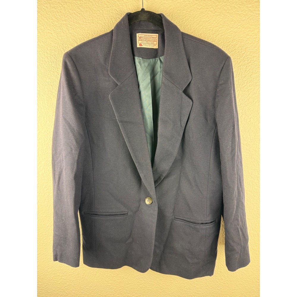 VTG Pendleton Petite Blazer Navy Blue 100% Virgin Wool Single Button Made‎ USA 8